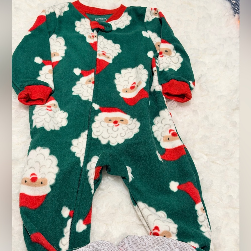 Carter's Green Santa Print Footie | 18m
